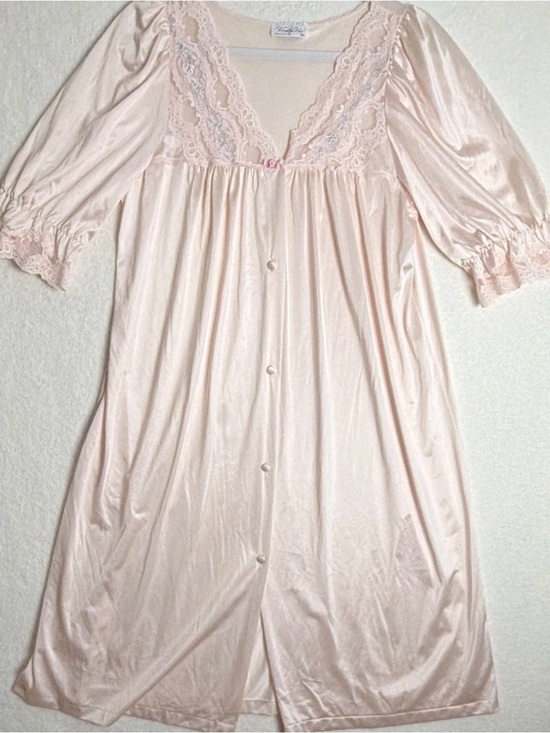 Other - Vintage Pink Nylon Lace Button Front Nightgown | Cottagecore Coquette